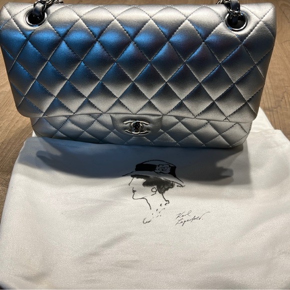 Chanel Medium Classic Double Flap Silver Caviar Silver Hardware - Picture 3 of 5